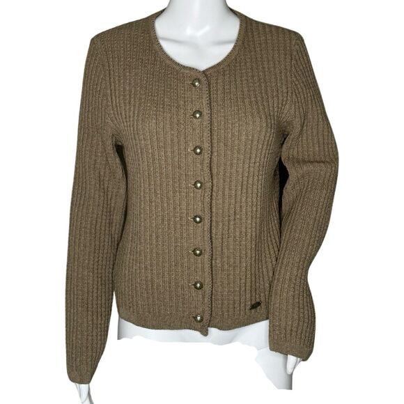 Huber Mode & Tracht Sweater Womens Large Brown Button Front Cardigan Minimalist - Picture 1 of 8